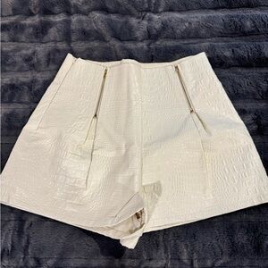 White snakeskin leather shorts